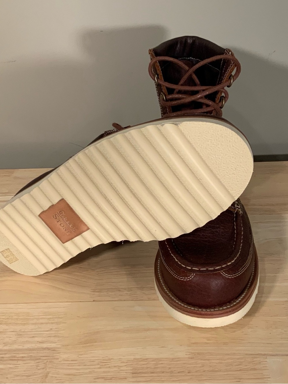 Grant Stone Field Boots Brown Bison Leather Mens Size 10E like 10.5D new w/ box - Picture 4 of 8